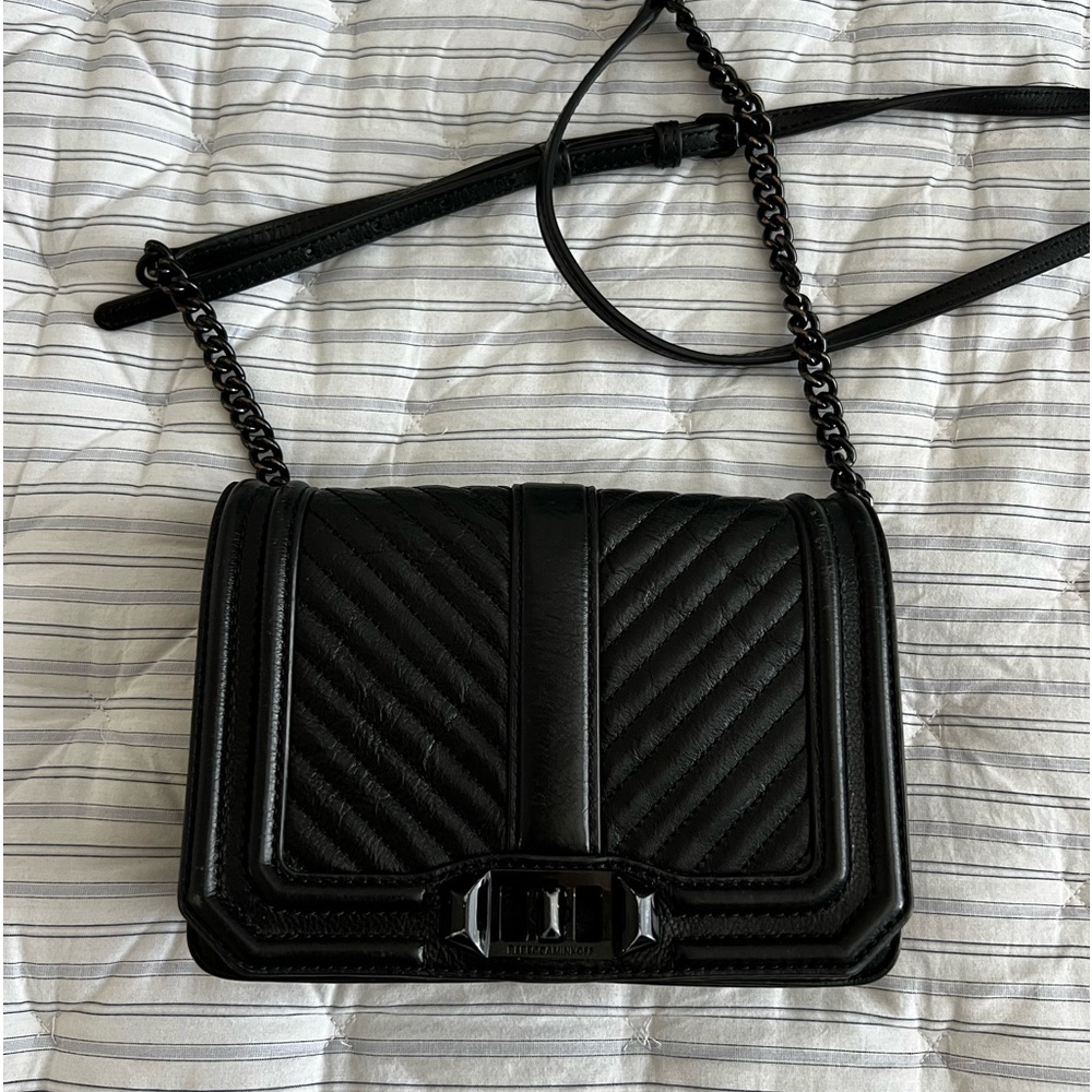 Rebecca Minkoff chevron quilted small love crossbody with chain inset